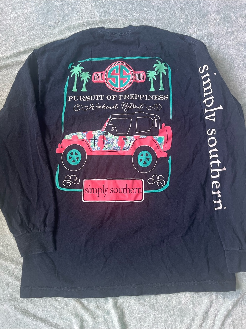 Simply Southern "Pursuit of Preppiness" Long Sleeve T-Shirt Jeep Graphic S M
